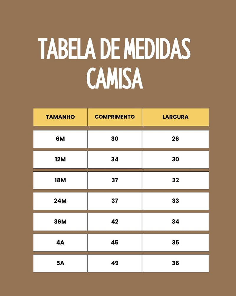 Tabela de tamanhos